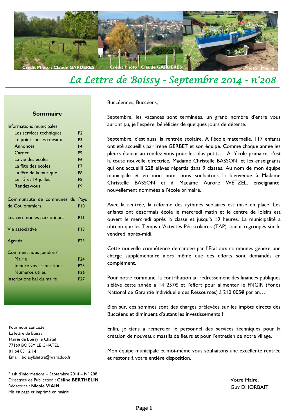 La Lettre De Boissy - Septembre 2014 - N°208