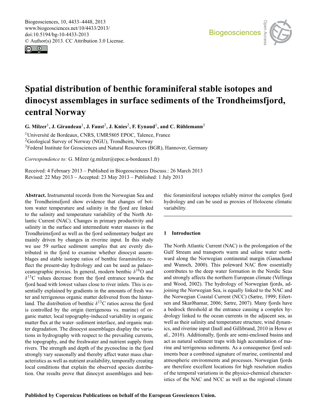 Spatial Distribution of Benthic Foraminiferal