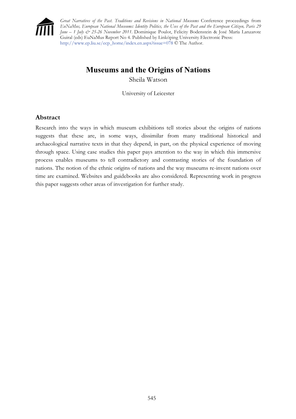 Museums and the Origins of Nations Sheila Watson