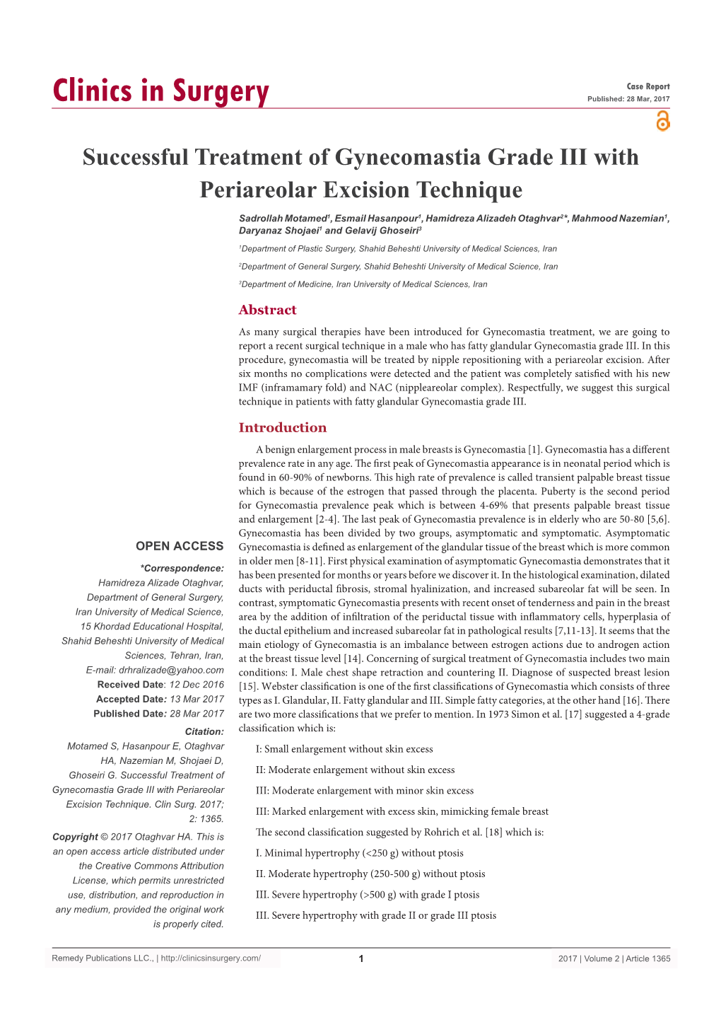 Successful Treatment of Gynecomastia Grade III with Periareolar Excision Technique