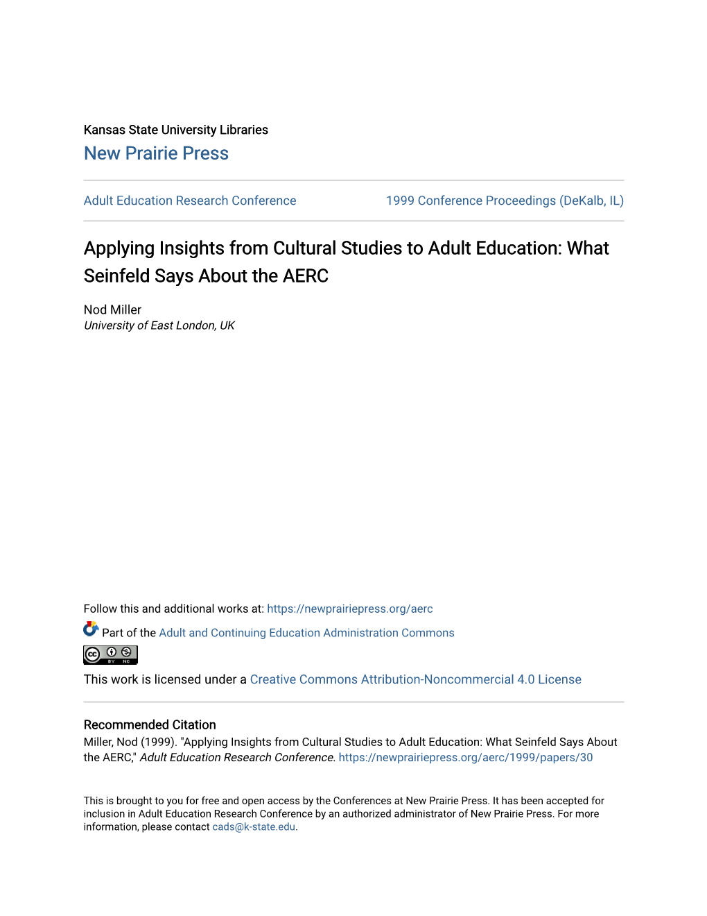 Applying Insights from Cultural Studies to Adult Education: What Seinfeld Says About the AERC