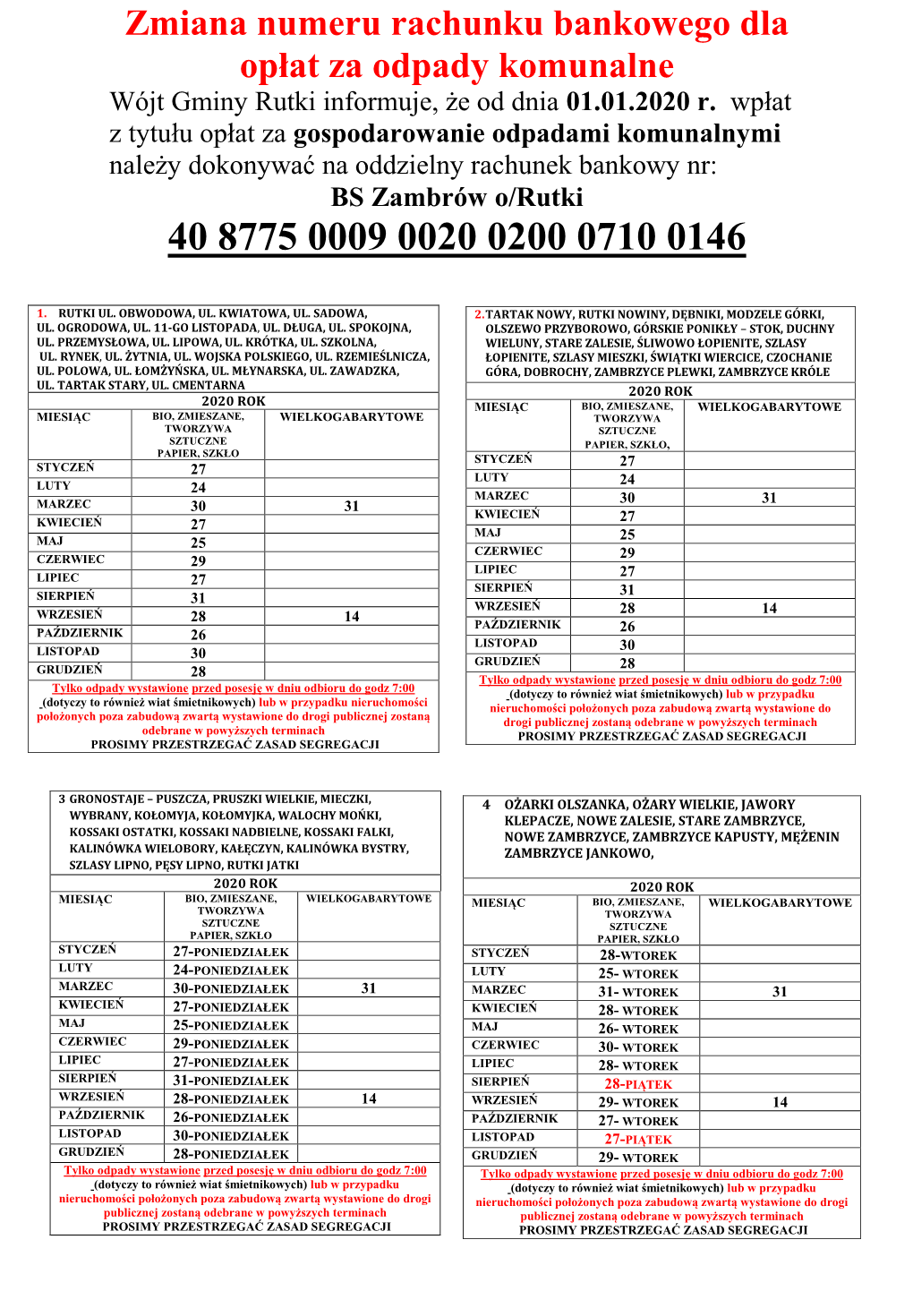 Gospodarowanie Odpadami Komunalnymi Należy Dokonywać Na Oddzielny Rachunek Bankowy Nr: BS Zambrów O/Rutki 40 8775 0009 0020 0200 0710 0146