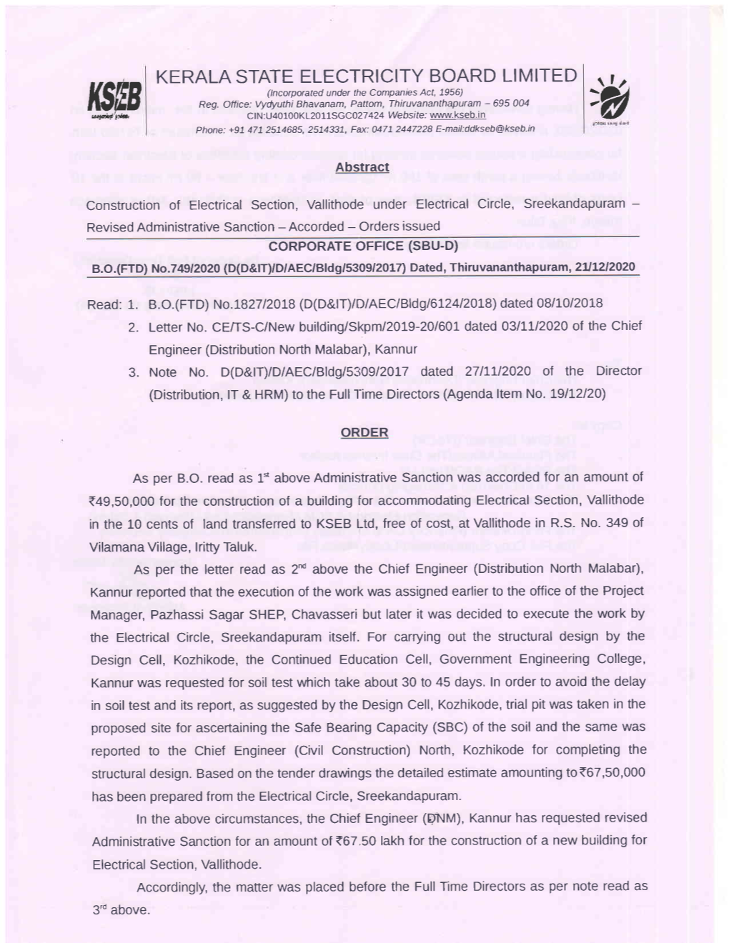 KERALA STATE ELECTRICITY BOARD LIMITED Incorporated Under the Companies Act, 1956) KSEB Reg