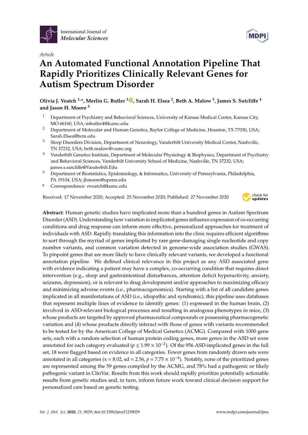 An Automated Functional Annotation Pipeline That Rapidly Prioritizes Clinically Relevant Genes for Autism Spectrum Disorder