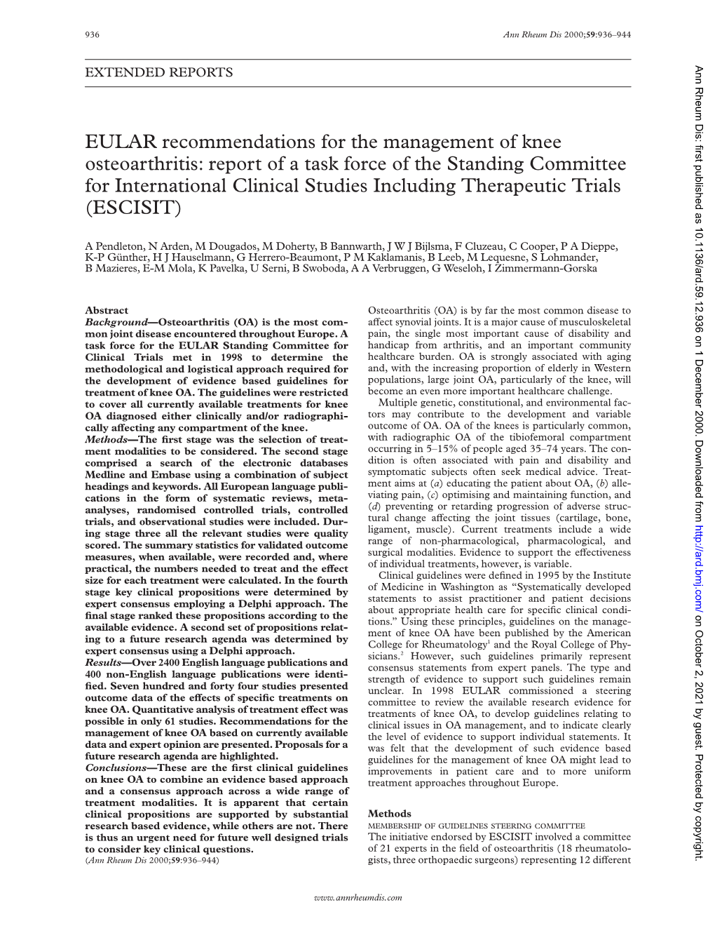 EULAR Recommendations for the Management of Knee Osteoarthritis