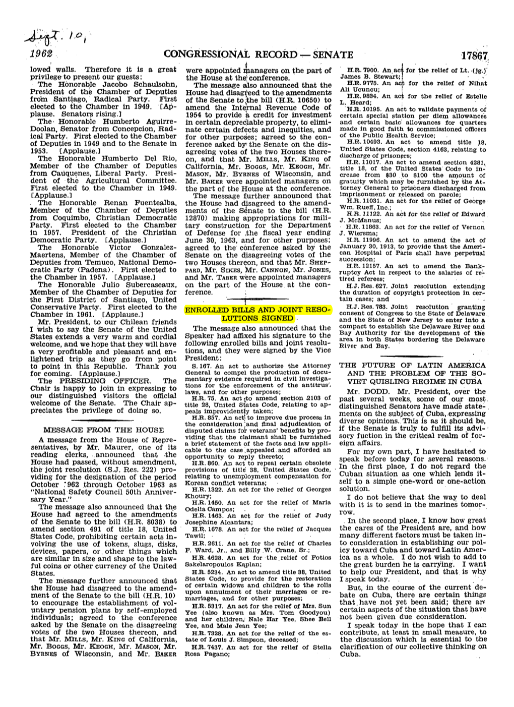 Sept. 10, 1962 CONGRESSIONAL RECORD — SENATE Page 17867