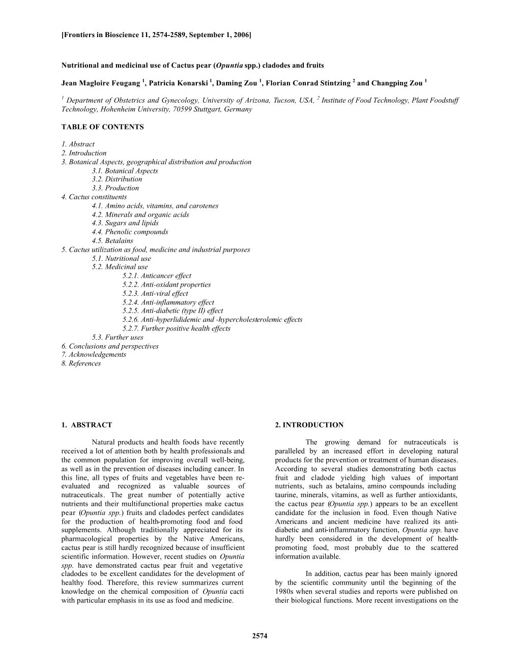 2574 Nutritional and Medicinal Use of Cactus Pear (Opuntia Spp.) Clad