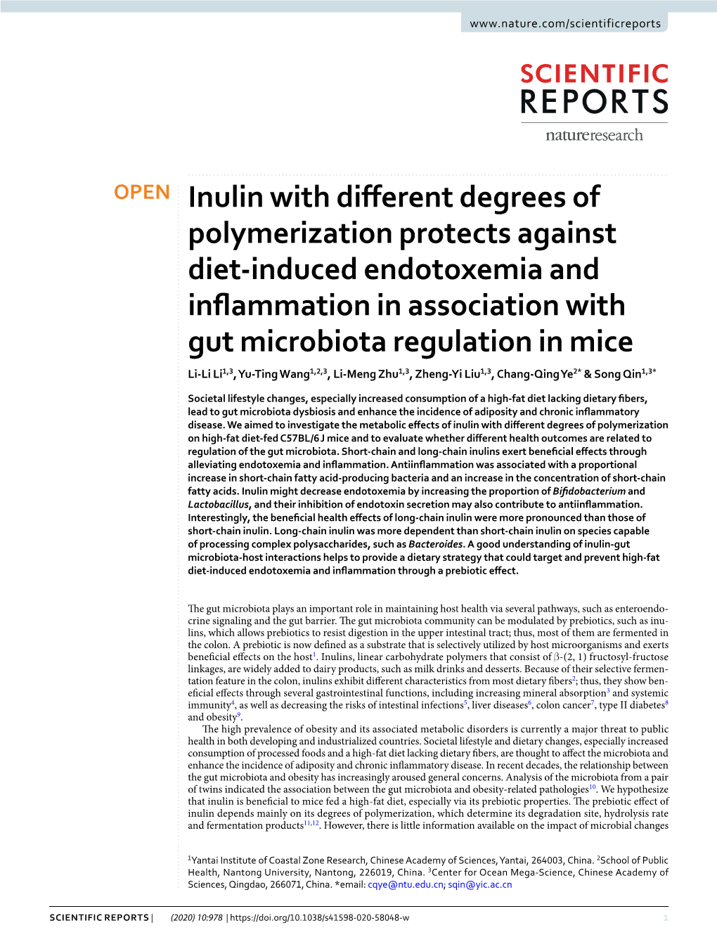 Inulin with Different Degrees of Polymerization Protects Against Diet