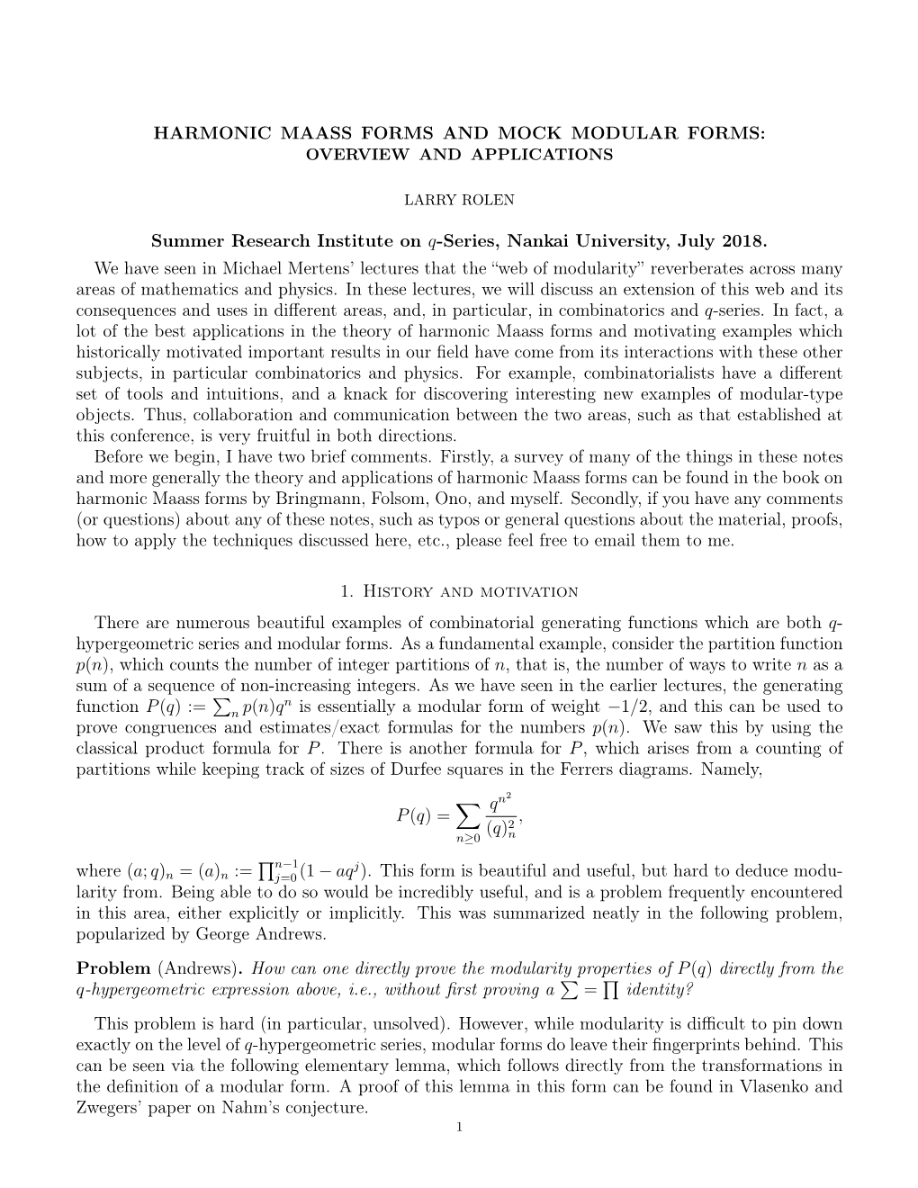 Notes on Harmonic Maass Forms