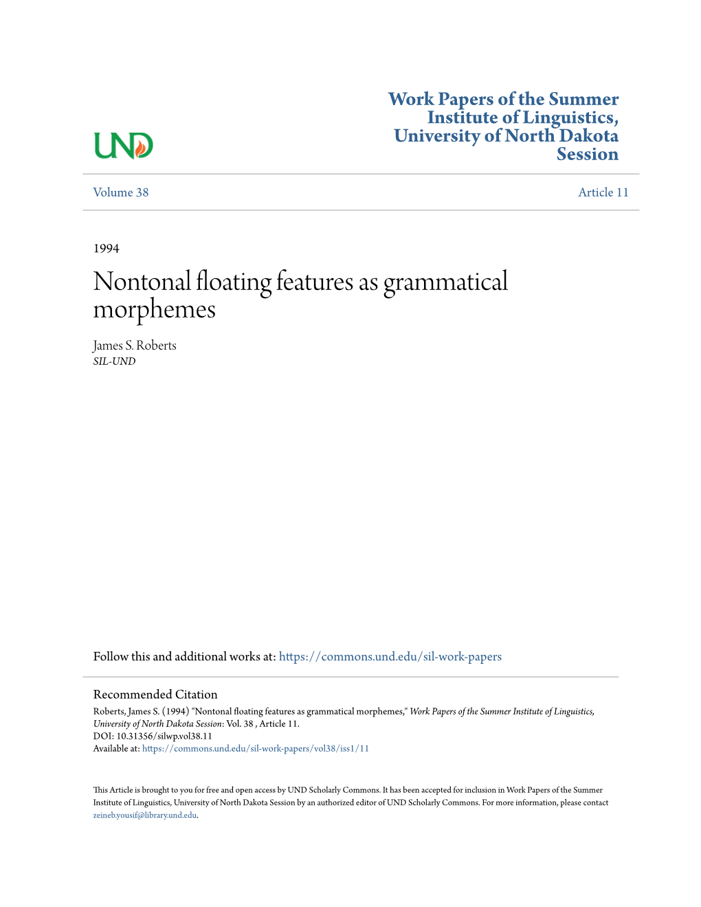 Nontonal Floating Features As Grammatical Morphemes James S