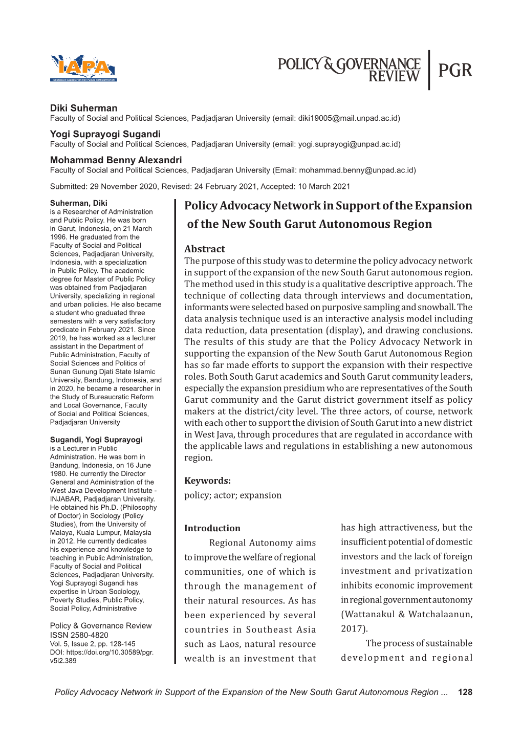 Policy Advocacy Network in Support of the Expansion of the New South Garut Autonomous Region