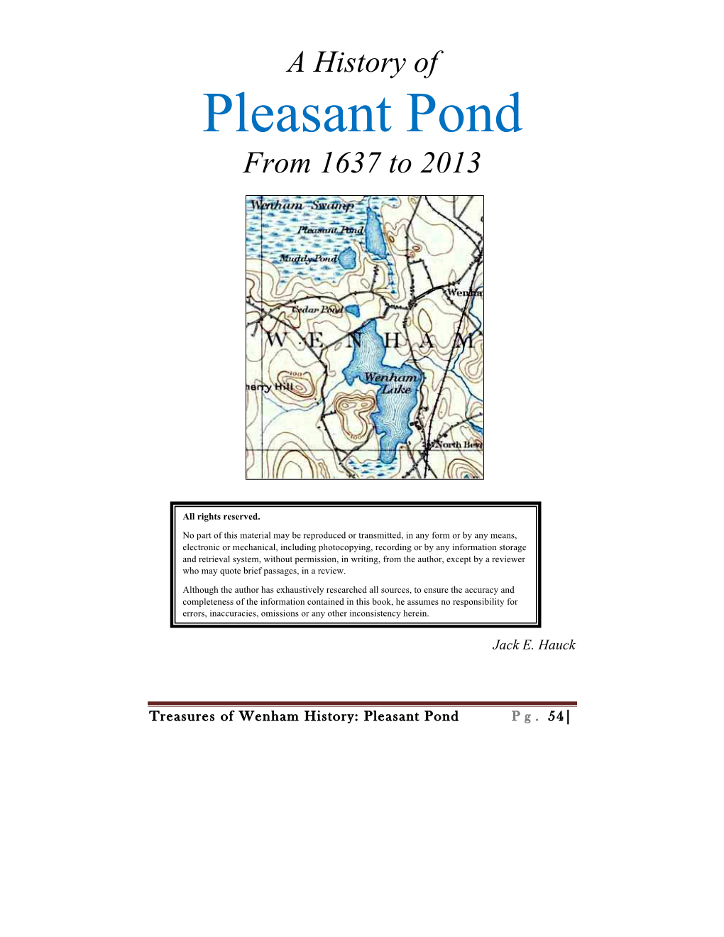 Pleasant Pond from 1637 to 2013