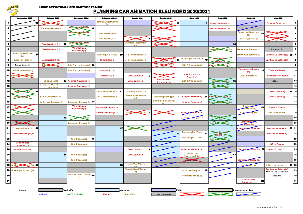 Planning Car Animation Bleu Nord 2020/2021