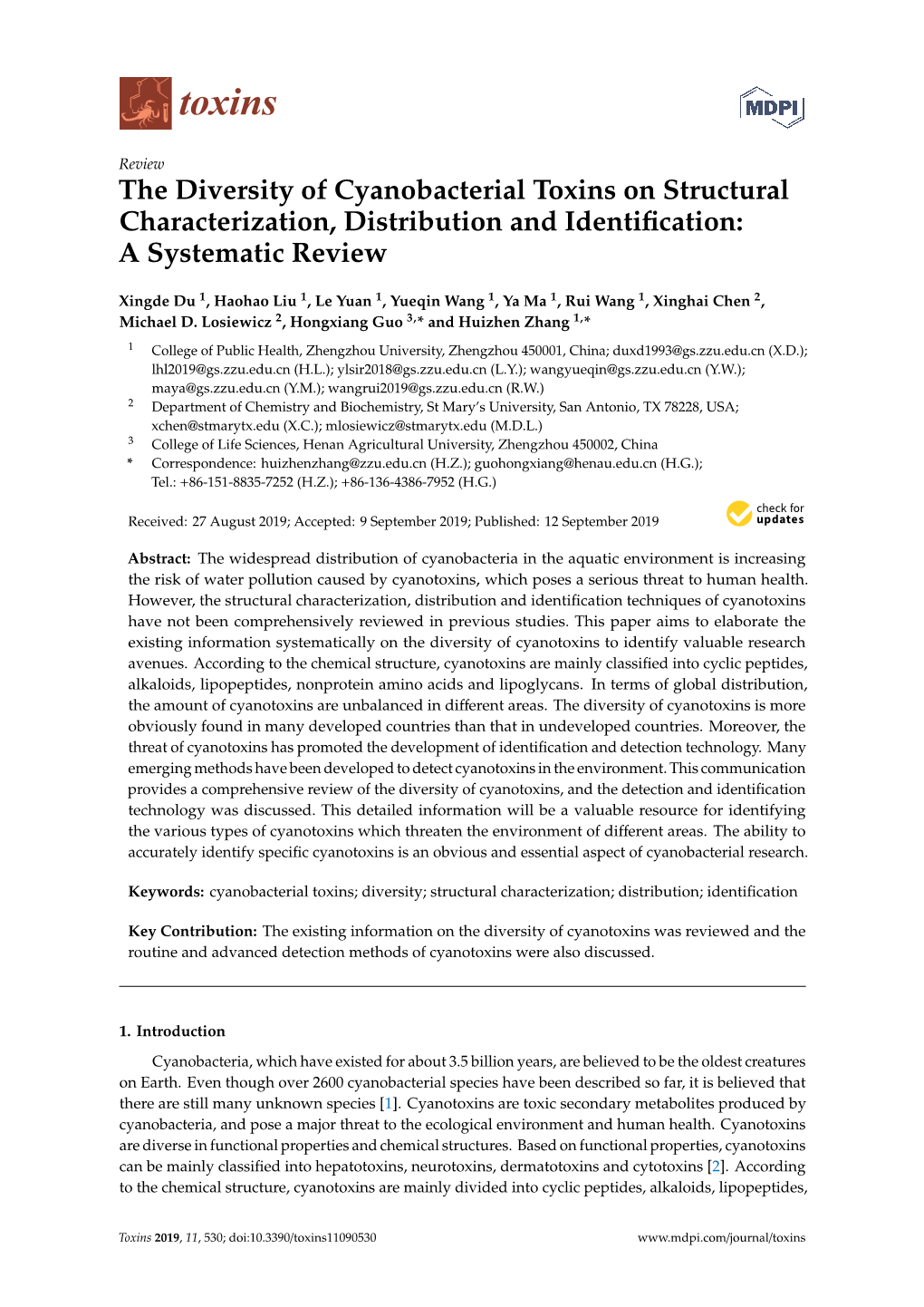 The Diversity of Cyanobacterial Toxins on Structural Characterization, Distribution and Identiﬁcation: a Systematic Review