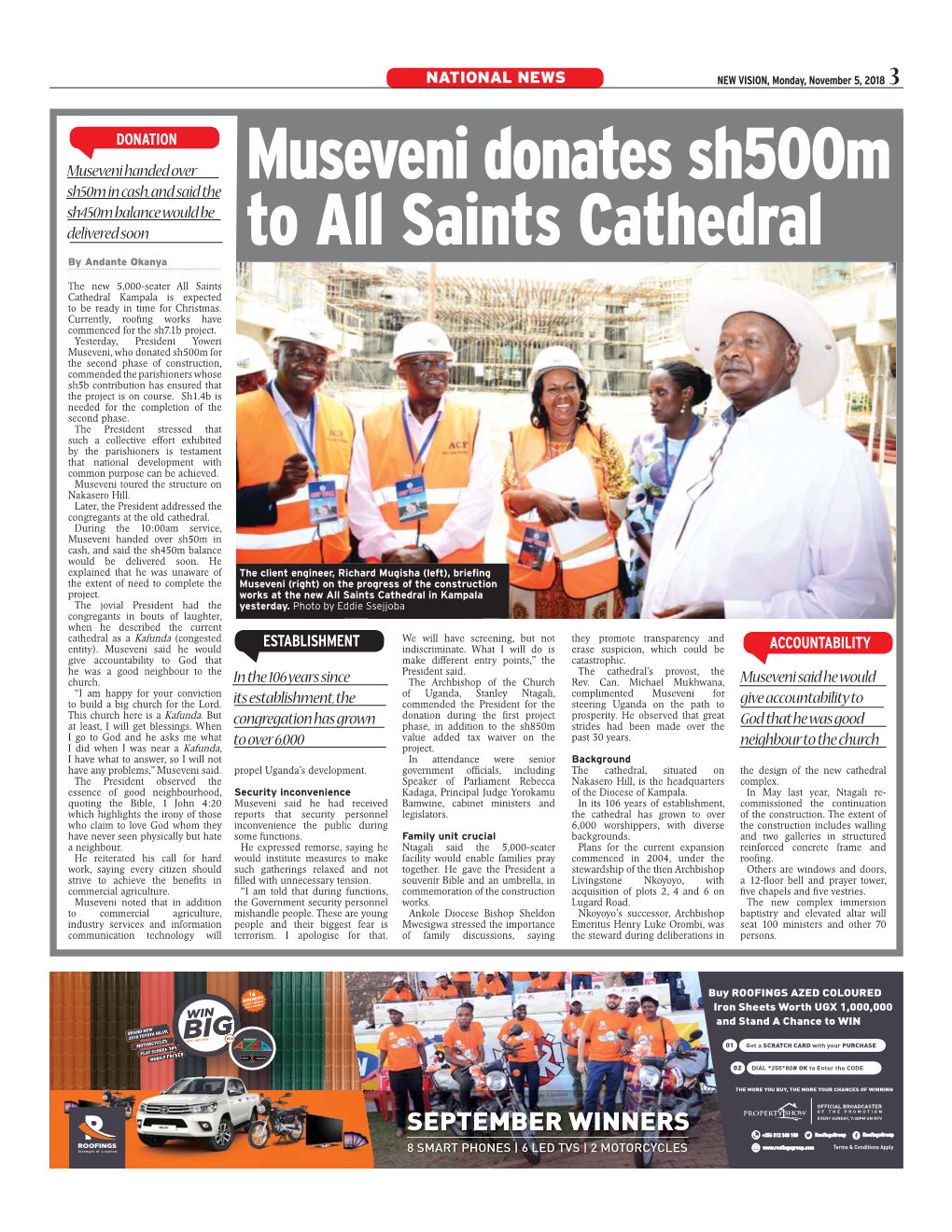 Museveni Donates Sh500m to All Saints Cathedral