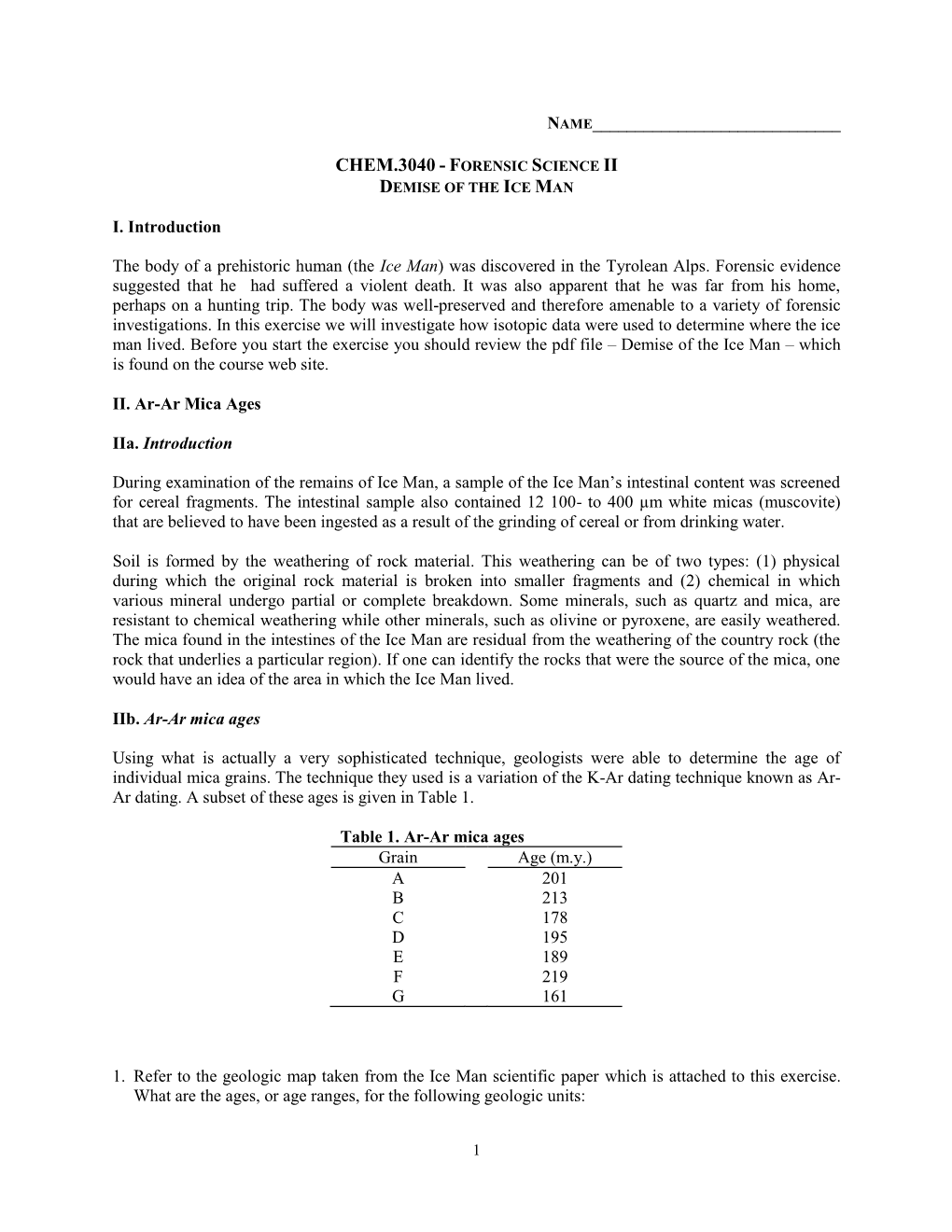 Chem.3040 - Forensic Science Ii Demise of the Ice Man