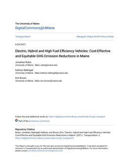 Electric, Hybrid and High Fuel Efficiency Vehicles: Cost-Effective and Equitable GHG Emission Reductions in Maine