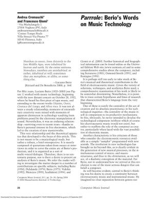 Berio's Words on Music Technology