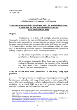 Future Development of the Legal Profession Under the Trend of Globalization, Its Impacts on the Legal Profession and Legal Services to the Public in Hong Kong
