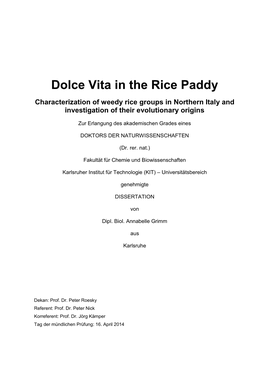 Characterization of Weedy Rice Groups in Northern Italy and Investigation of Their Evolutionary Origins