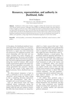 Resources, Representation, and Authority in Jharkhand, India