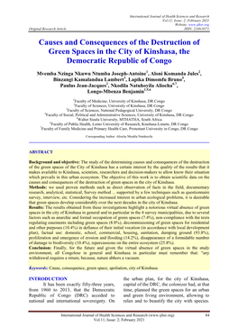 Causes and Consequences of the Destruction of Green Spaces in the City of Kinshasa, the Democratic Republic of Congo