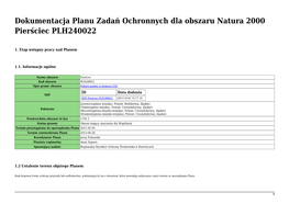Dokumentacja Planu Zadań Ochronnych Dla Obszaru Natura 2000 Pierściec PLH240022