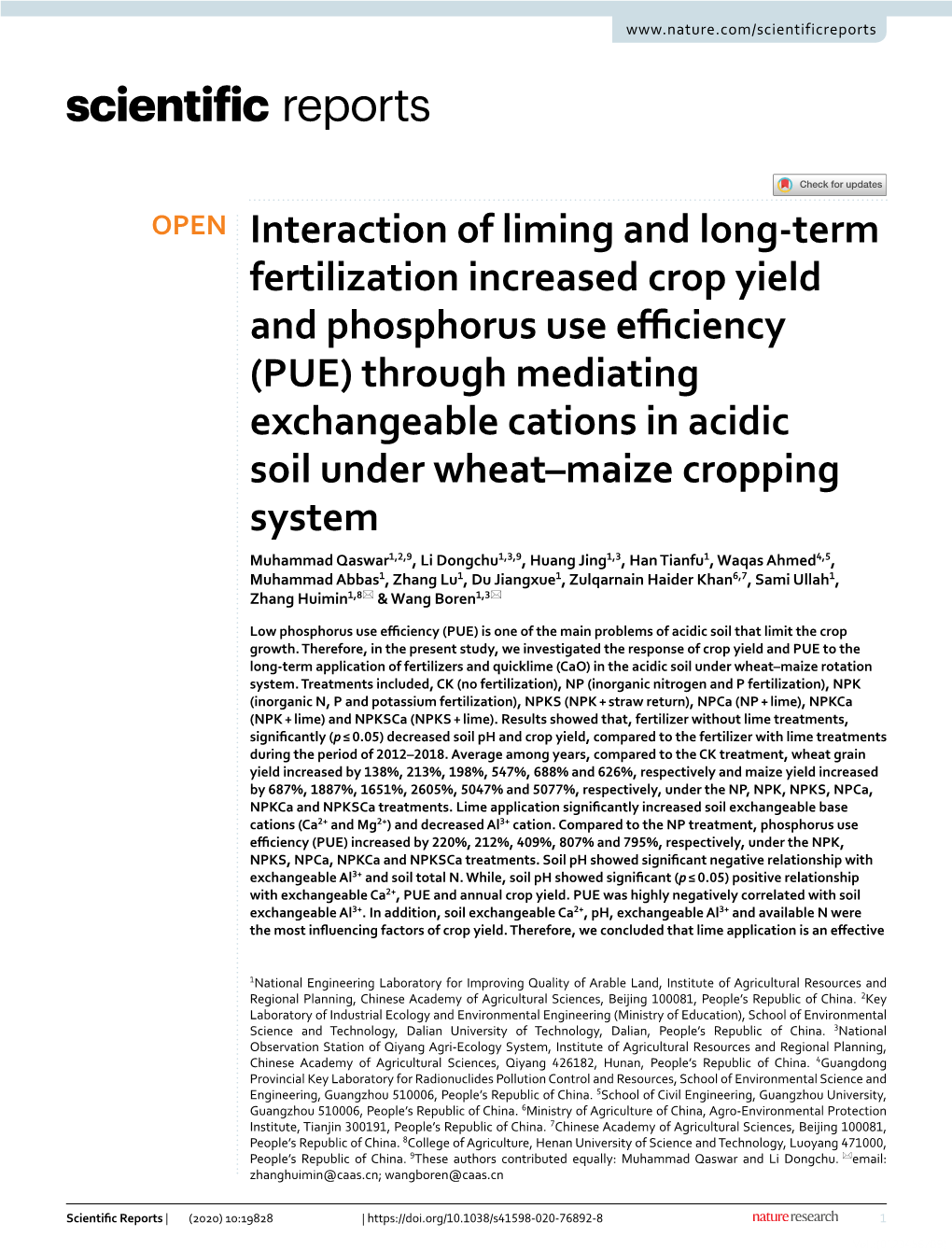 Interaction of Liming and Long-Term Fertilization Increased Crop Yield and Phosphorus Use Efficiency