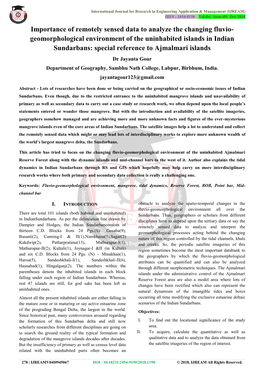 Importance of Remotely Sensed Data to Analyze the Changing Fluvio- Geomorphological Environment of the Uninhabited Islands in In