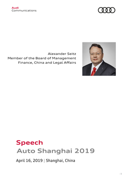 Auto Shanghai 2019 Speech