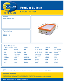 Product Bulletin EAF047 - Air Filter