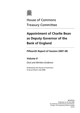 House of Commons Treasury Committee Appointment of Charlie