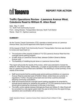 Traffic Operations Review - Lawrence Avenue West, Caledonia Road to William R