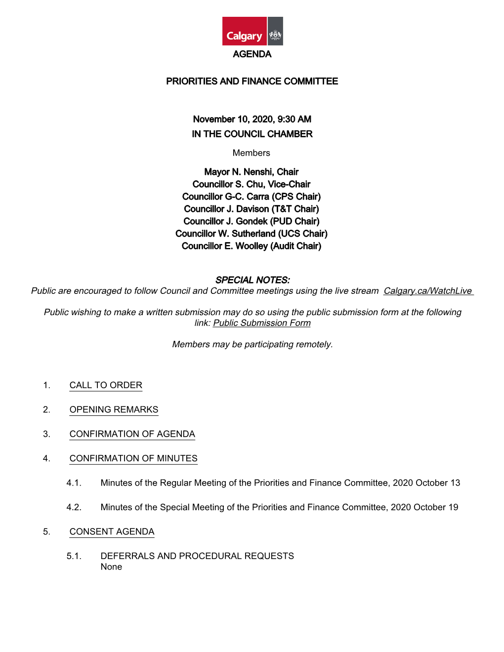 Priorities and Finance Committee Agenda Package