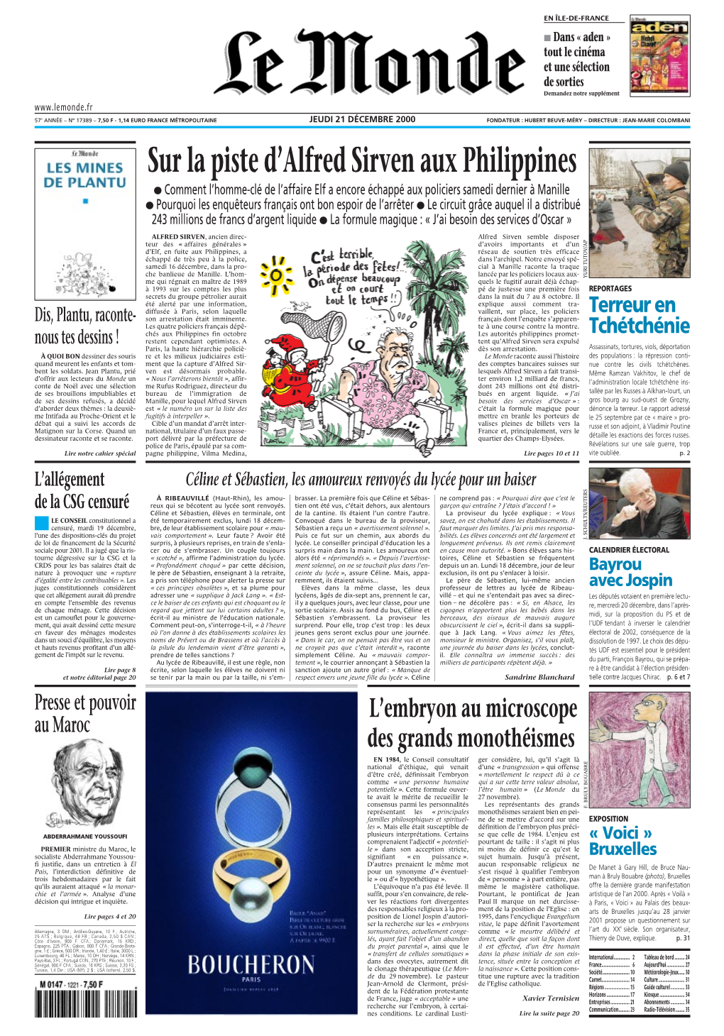 LE MONDE/PAGES&lt;UNE&gt;