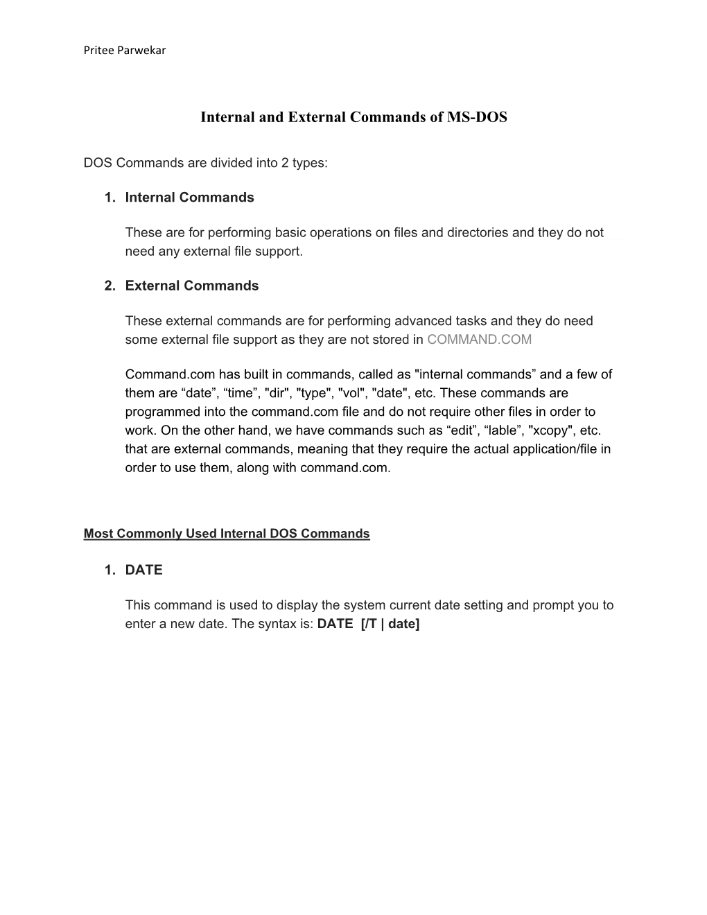 Internal and External Commands of MS-DOS