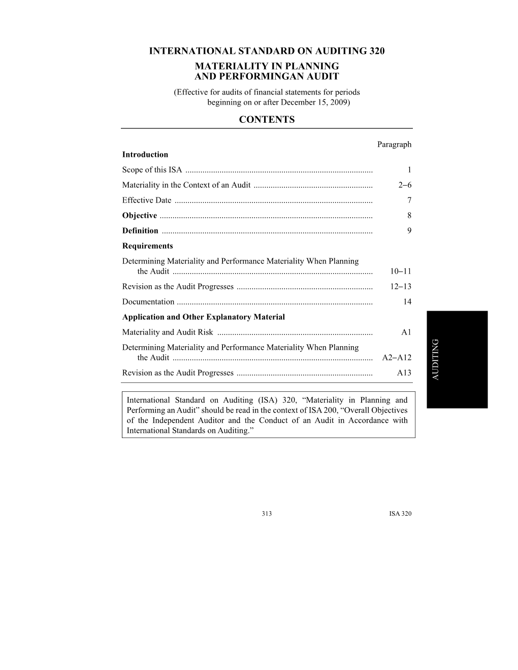 International Standard on Auditing 320 Materiality In