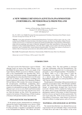 A New Middle Devonian (Givetian) Psammosteid (Vertebrata: Heterostraci) from Poland