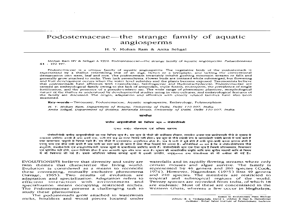 Podostemaceae-The Strange Family of Aquatic Angiosperms