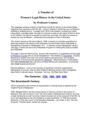 A Timeline of Women's Legal History in the United States by Professor
