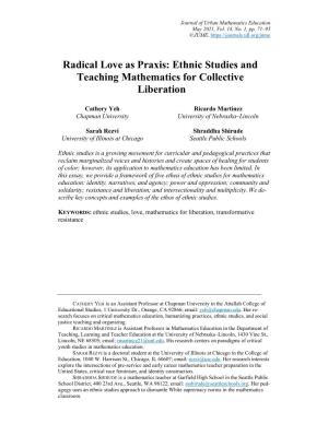 Radical Love As Praxis: Ethnic Studies and Teaching Mathematics for Collective Liberation