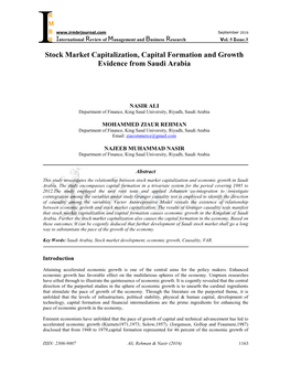 Stock Market Capitalization, Capital Formation and Growth Evidence from Saudi Arabia