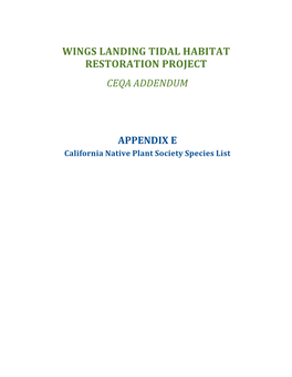 Wings Landing Tidal Habitat Restoration Project Ceqa Addendum