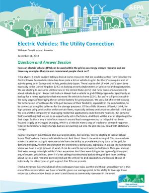 Electric Vehicles: the Utility Connection Webinar Questions and Answers