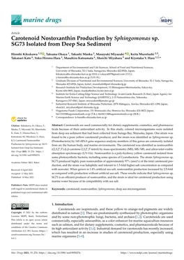 Carotenoid Nostoxanthin Production by Sphingomonas Sp. SG73 Isolated from Deep Sea Sediment