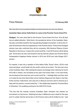 Press Release 12 February 2020