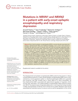Mutations in NRXN1 and NRXN2 in a Patient with Early-Onset Epileptic Encephalopathy and Respiratory Depression
