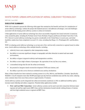White Paper: Urban Application of Aerial Cableway Technology