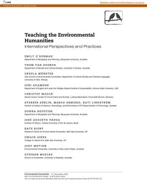 Teaching the Environmental Humanities International Perspectives and Practices