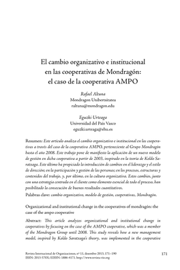 El Cambio Organizativo E Institucional En Las Cooperativas De Mondragón: El Caso De La Cooperativa Ampo